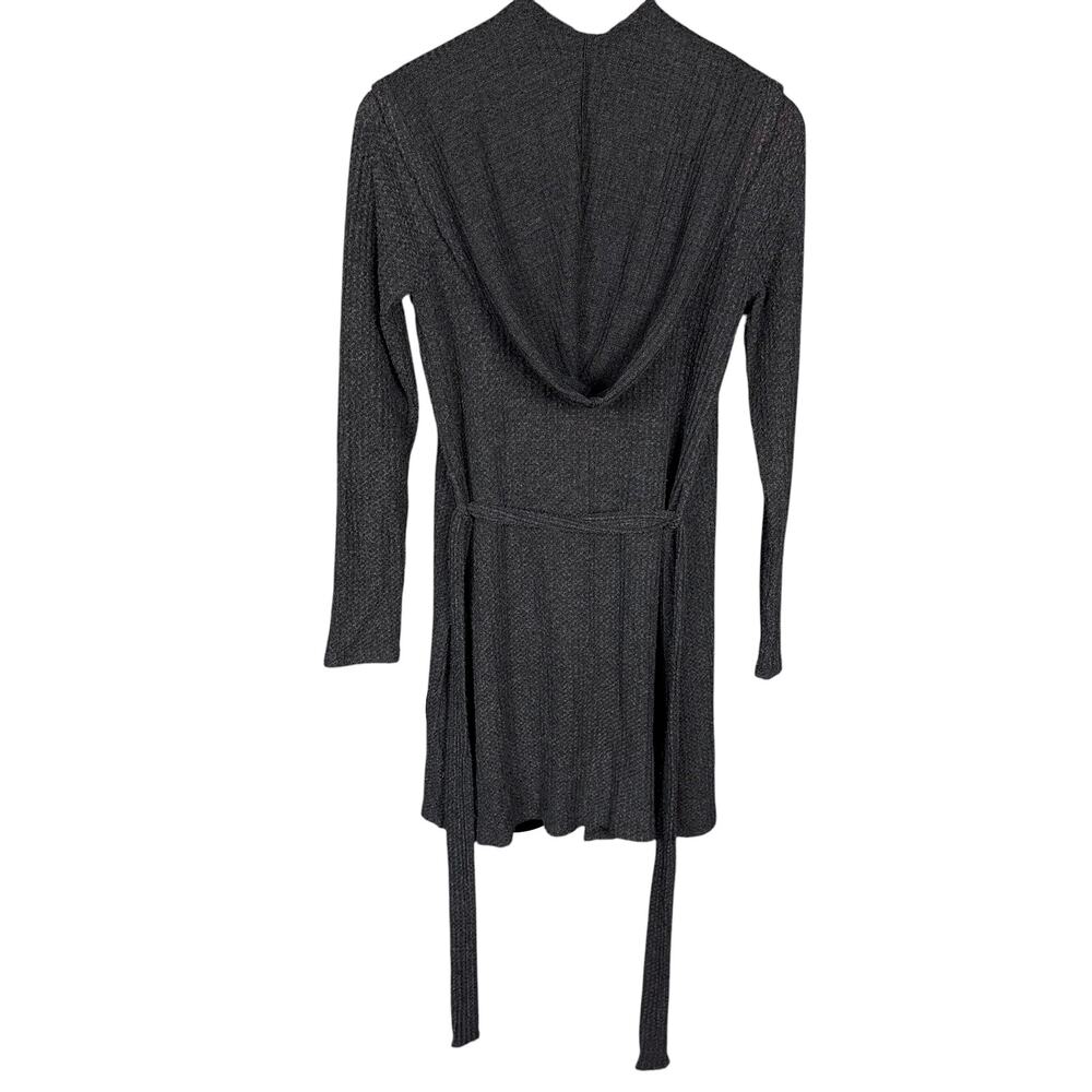 Beyond Yoga Sweater Cardigan Womens Xs Gray Rayon Hooded Belted Waffle Knit View 2